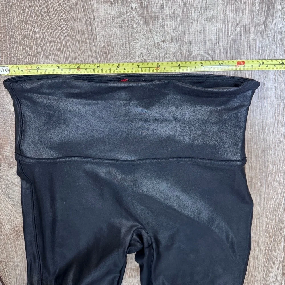 Spanx Faux Leather Shimmer Leggings M Petite Black High Rise Sculpting - Picture 5 of 8